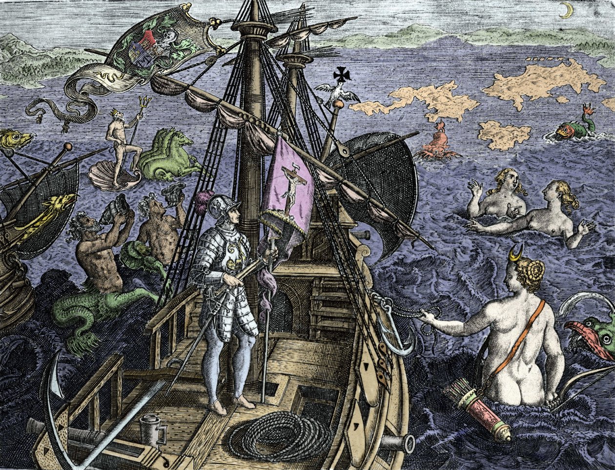 Allégorie des voyages de Christophe Colomb (1451-1506), gravure de l