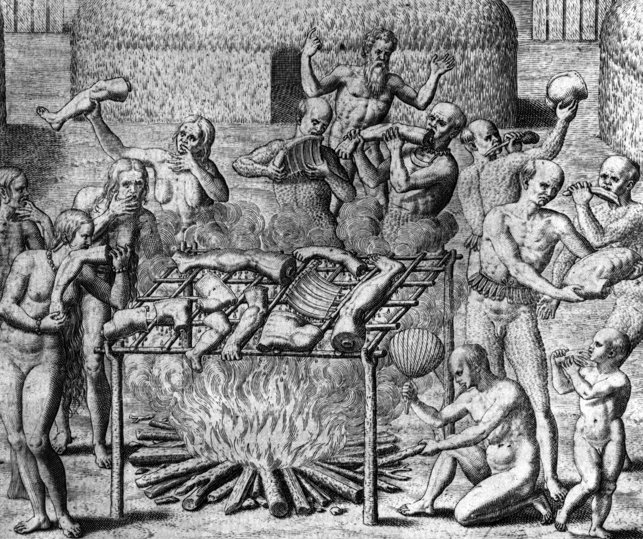 Repas anthropophage : Cannibales au Brésil - dans « Admirante Narratio Americae », par Théodore de Bry - Theodore de Bry