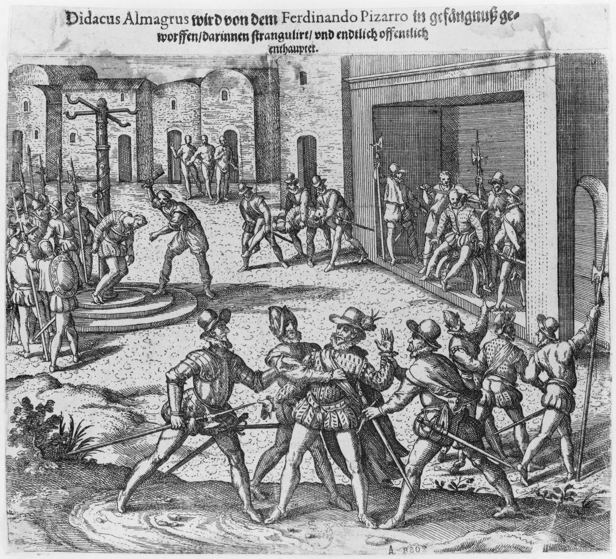 Capture, procès et exécution de Diego de Almagro sur ordre de Francisco Pizarro - Theodore de Bry