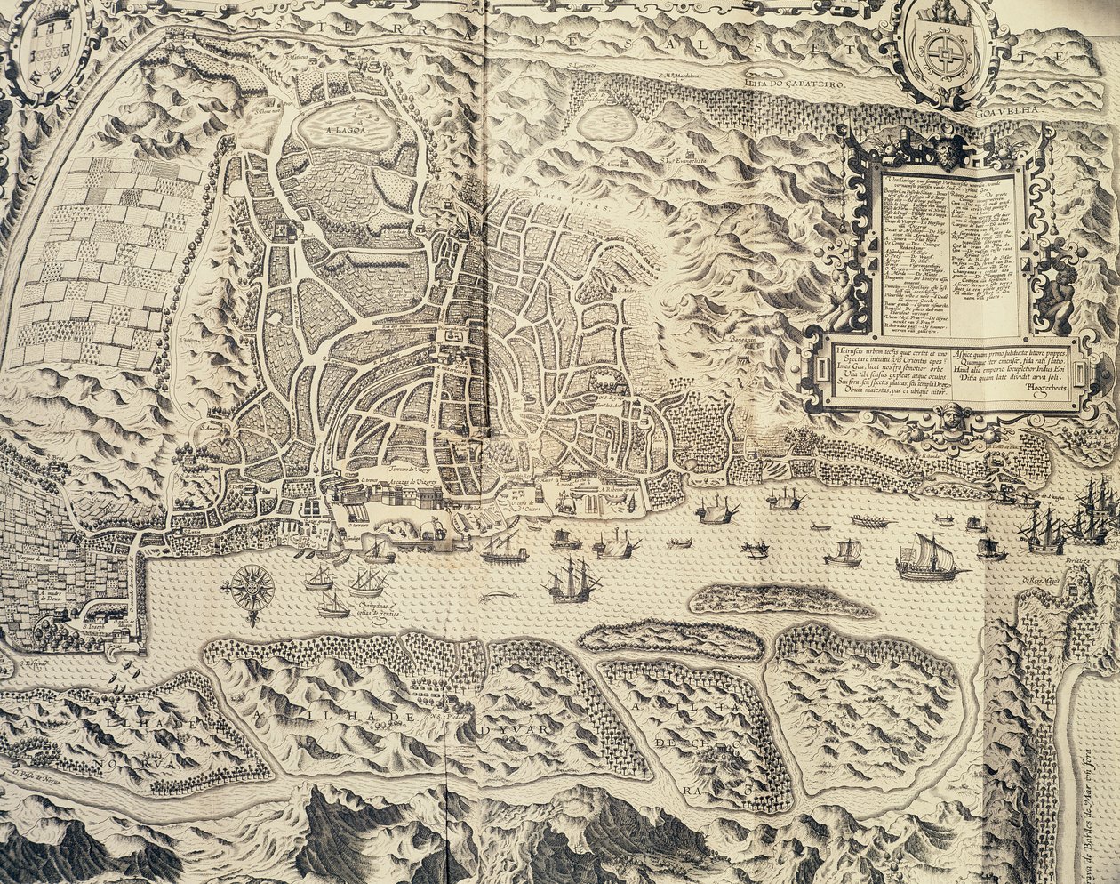 Ville de Goa en Inde, gravure de Theodor de Bry (1528-1598) du récit de voyage du marin Jan Huyghen van Linschoten en Inde portugaise 1579-1592), 16ème siècle - Theodore de Bry