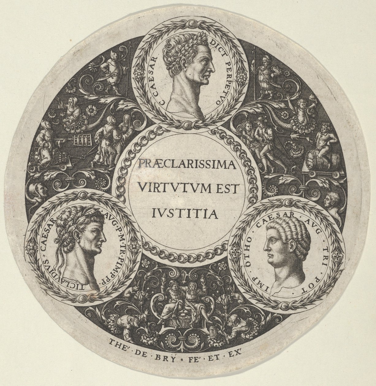 Design pour un plat avec portraits des empereurs romains César, Claude et Othon, vers 1588 - Theodore de Bry