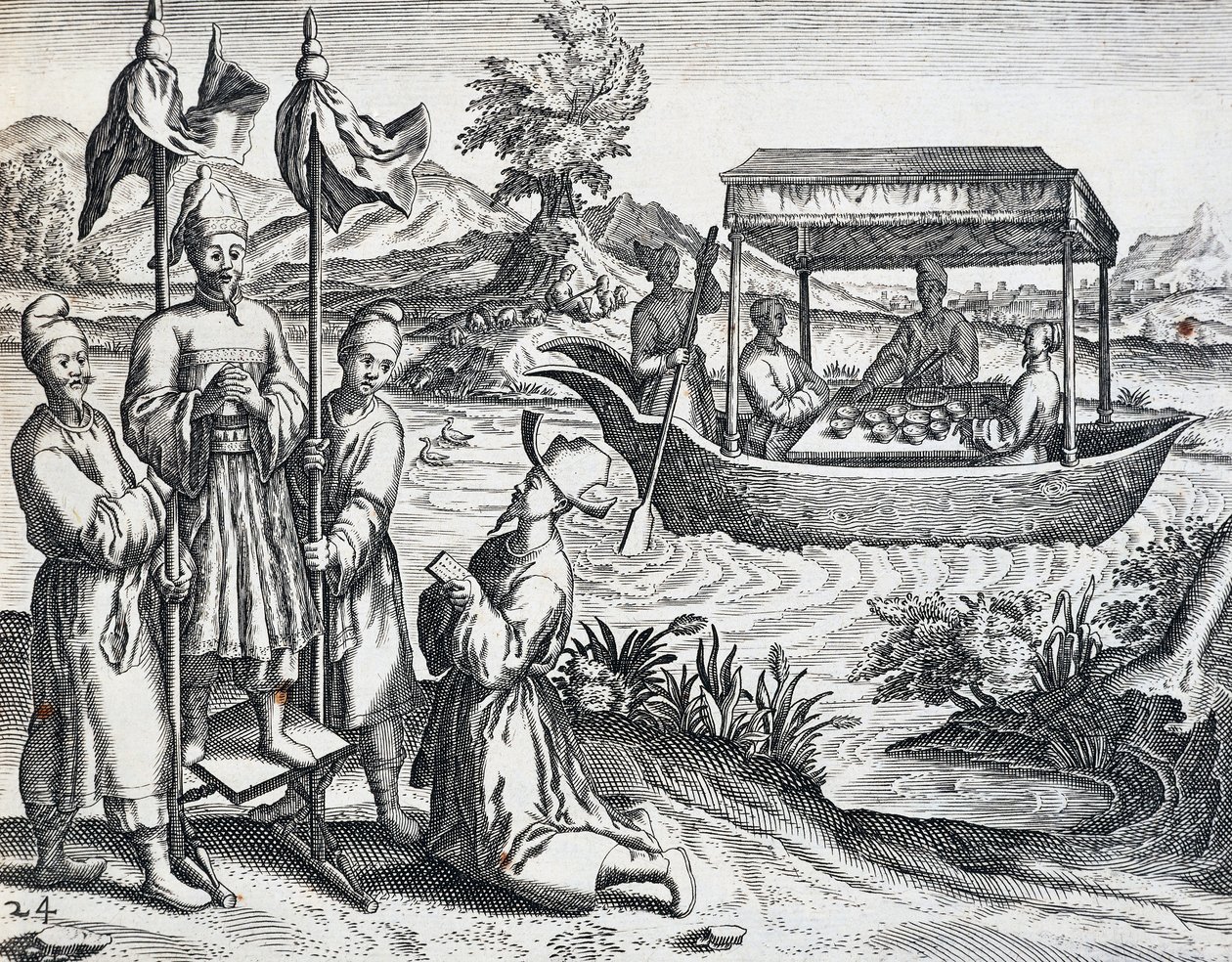 Rue des dignitaires, du voyage entrepris par Jan Huyghen van Linschoten (1563-1611) entre 1583 et 1592, gravure de l