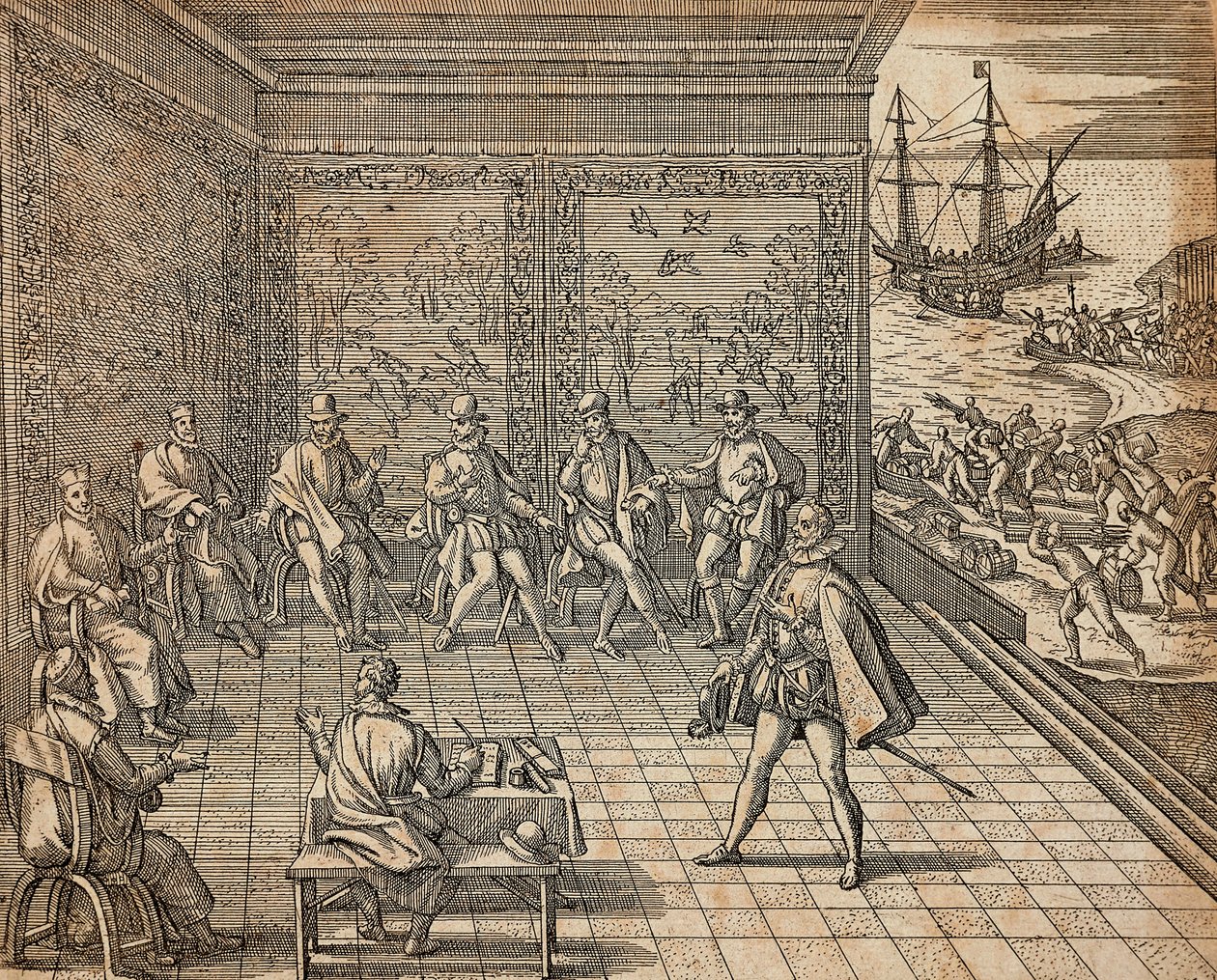 Francesco Pizarro se préparant pour son expédition en Amérique du Sud - Theodore de Bry