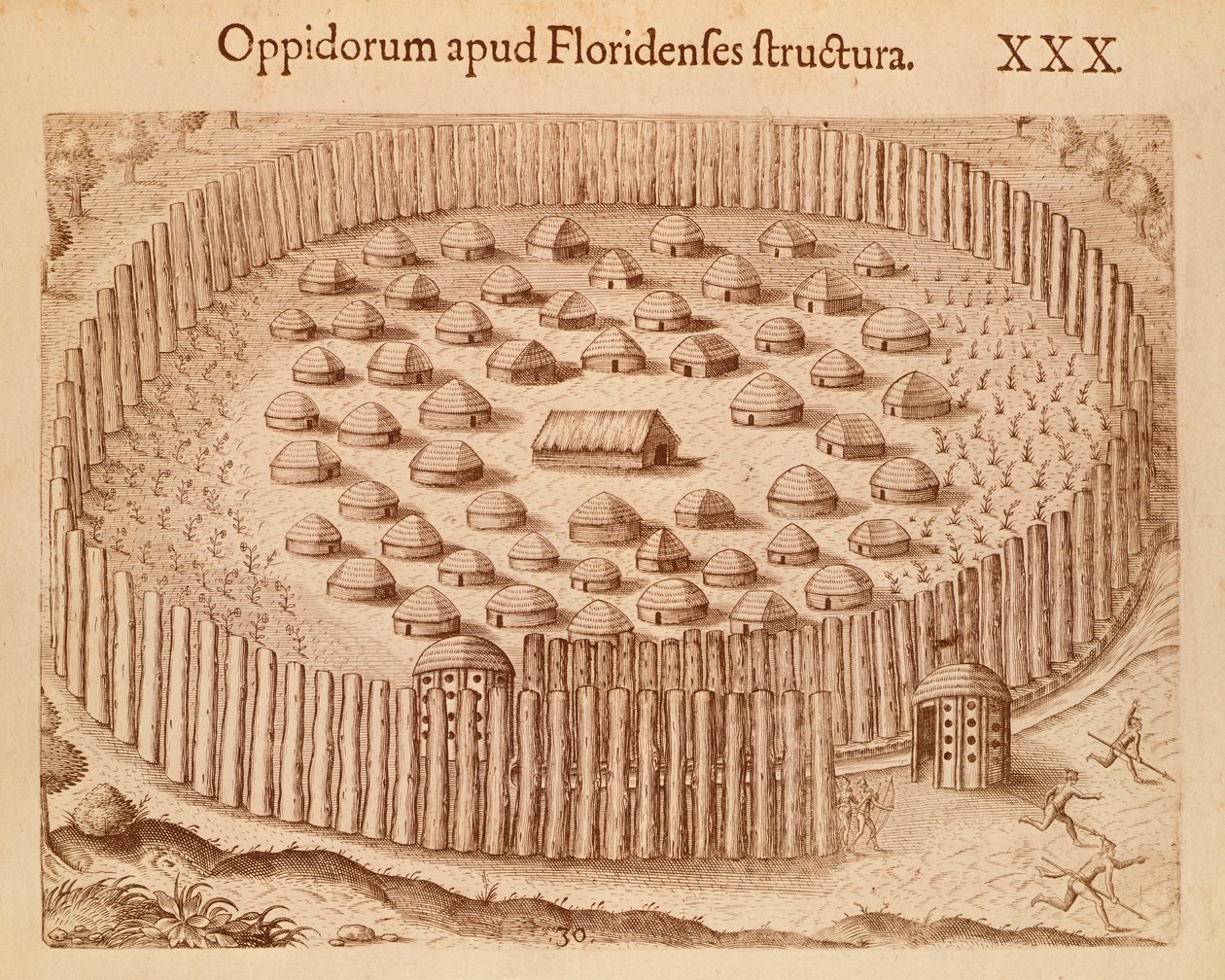 Village indigène en Floride, illustration de The Discourse of Florida par Theodore de Bry - Theodore de Bry