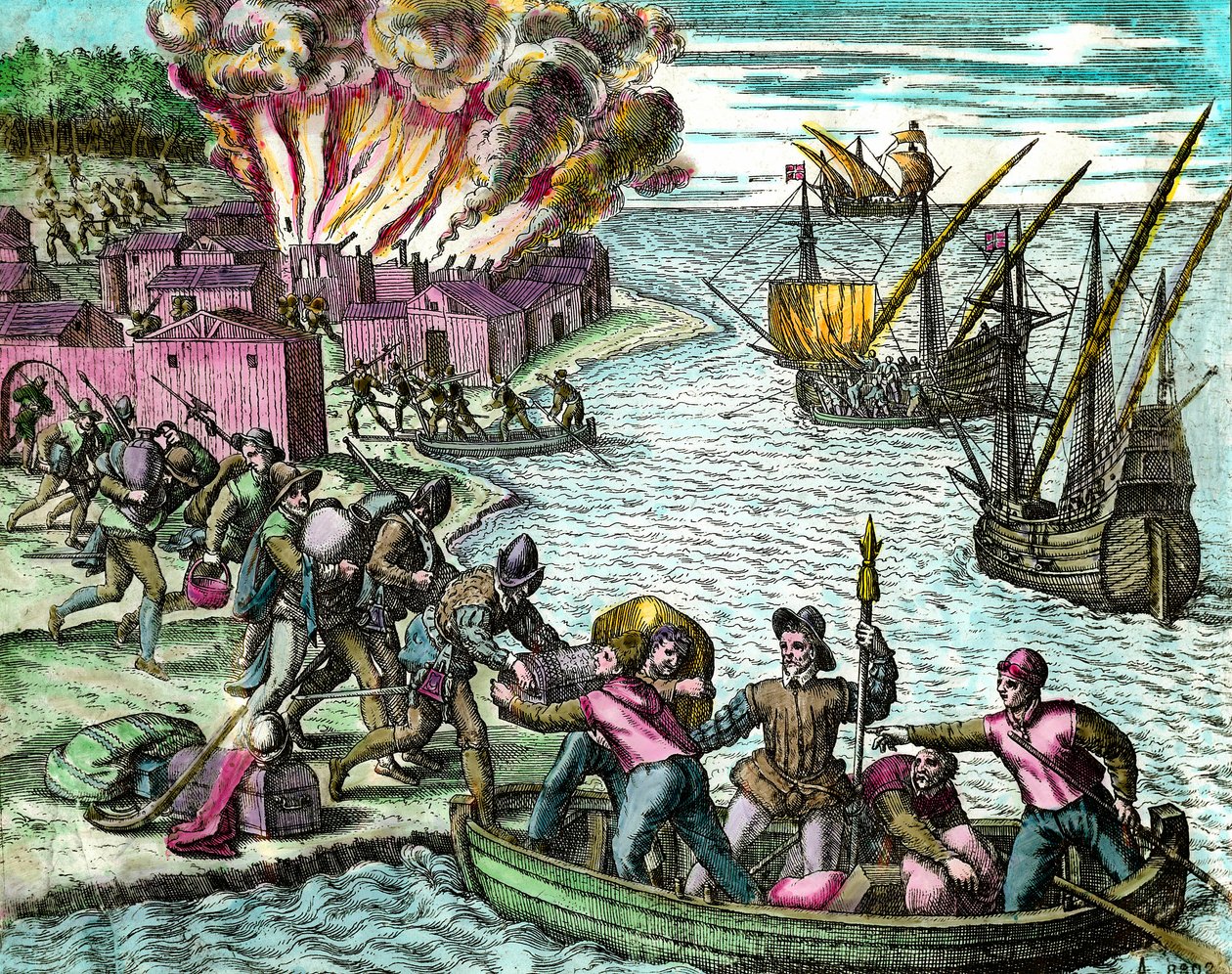 Les Français pillent et brûlent la ville de Chioreran. Gravure tirée de l