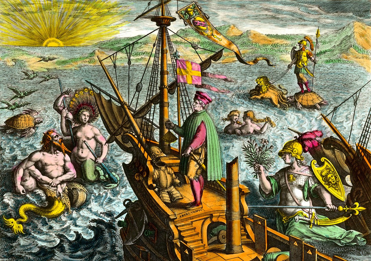 Le bateau du navigateur italien Amerigo Vespucci (1454 - 1512) - Theodore de Bry