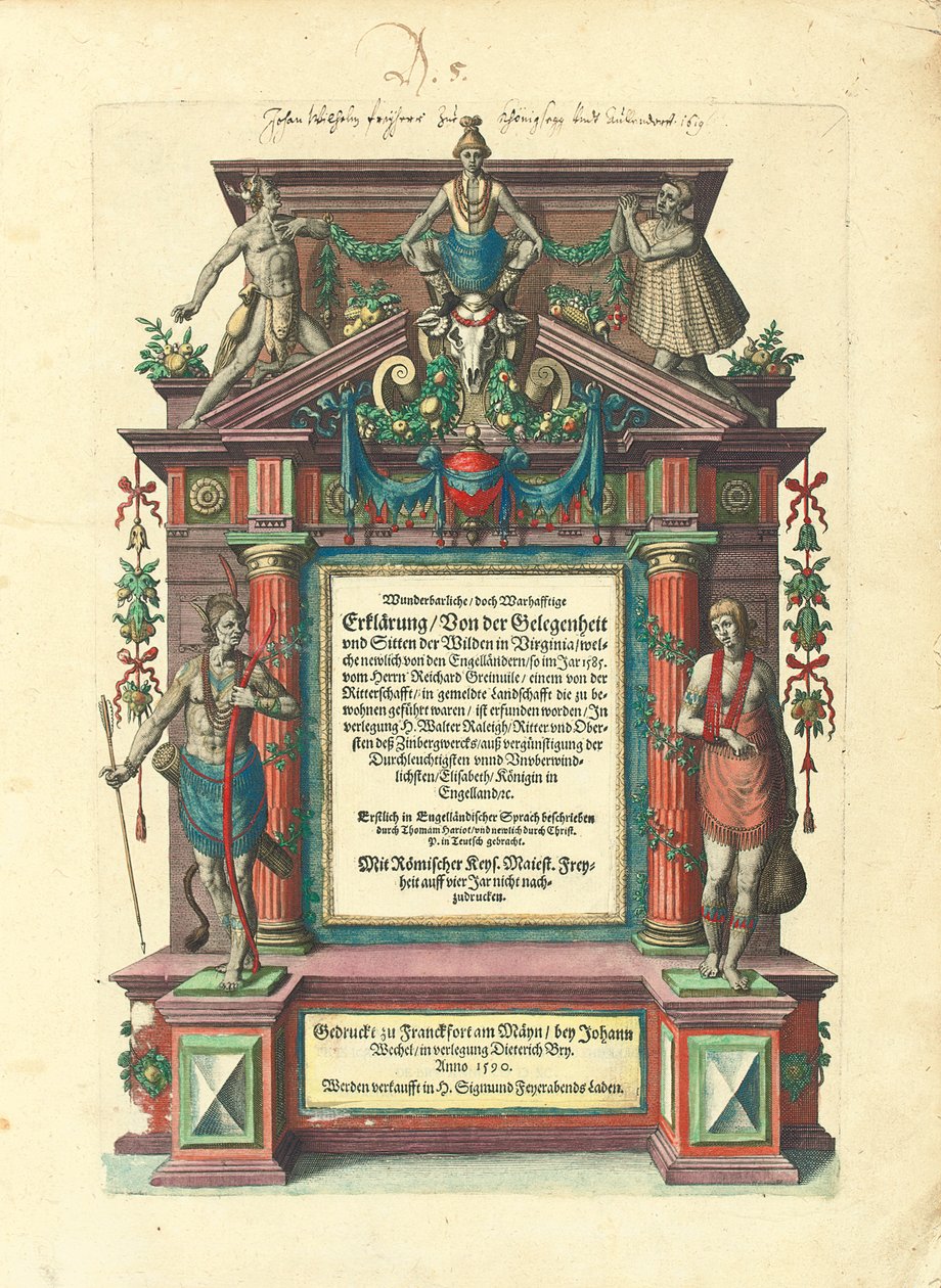 Page de titre de la première édition en allemand de la première partie de "Grandes Voyages : Amérique", 1590 - Theodore de Bry