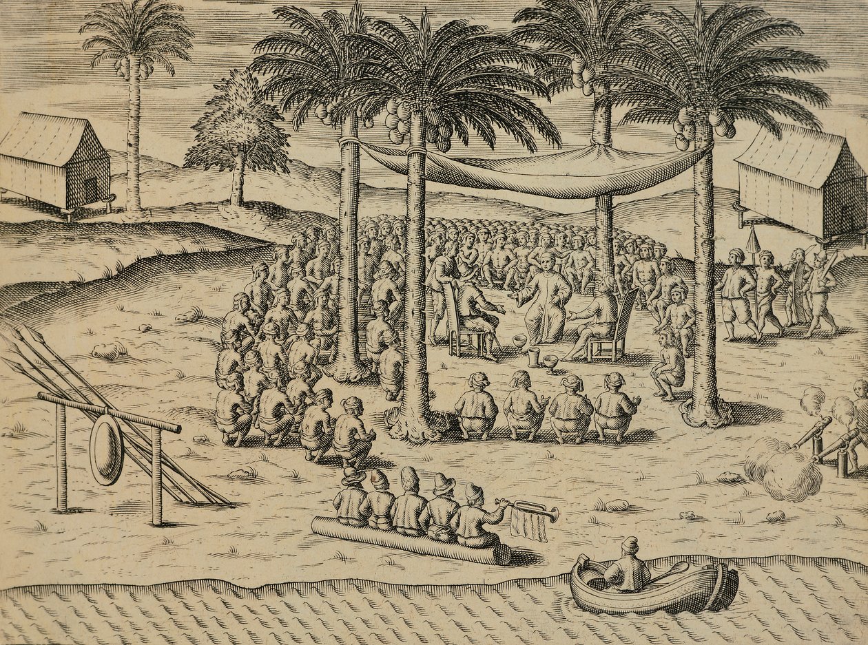 Accueil des indigènes africains, Illustration de Indiae Orientalis par Antonio Pigafetta, par Theodore de Bry - Theodore de Bry