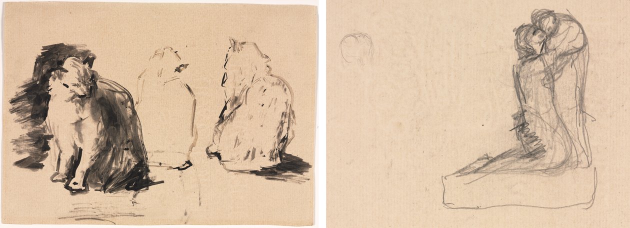 Chats (recto); Esquisse de deux figures s