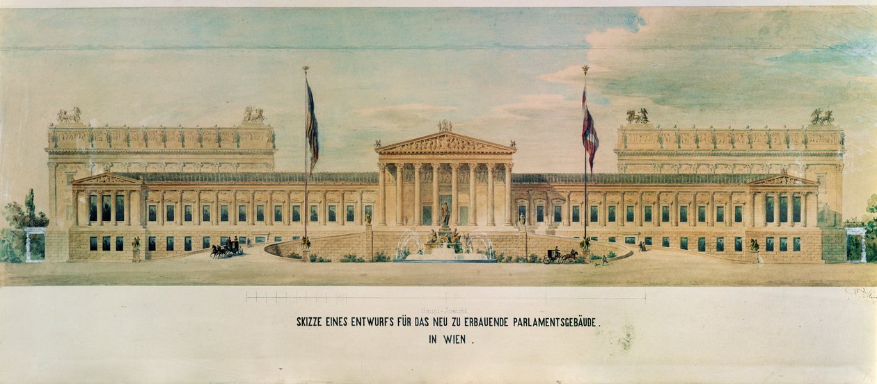 Esquisse du Parlement autrichien (gravure) - Theophil von Hansen
