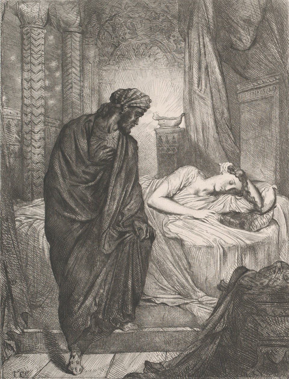 Pourtant elle doit mourir : planche 11 de Othello Acte 5, Scène 2, gravé en 1844, réimprimé en 1900 - Théodore Chassériau