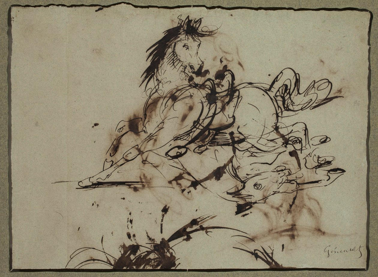 Attribué à Théodore Géricault - Cheval effrayé, entre la fin du XVIIIe et le début du XIXe siècle - Theodore Gericault
