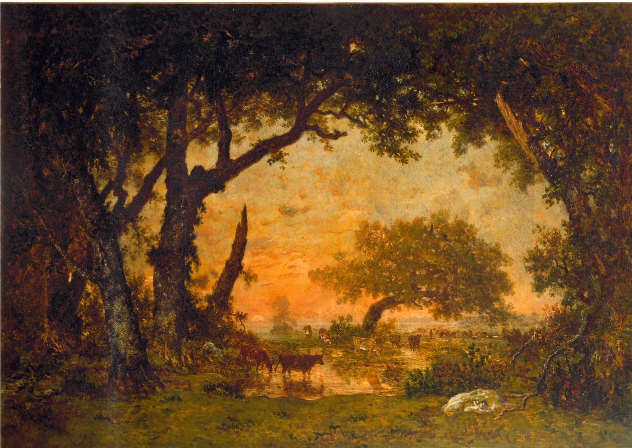 Sortie de la forêt à Fontainebleau, coucher de soleil - Pierre Etienne Theodore Rousseau