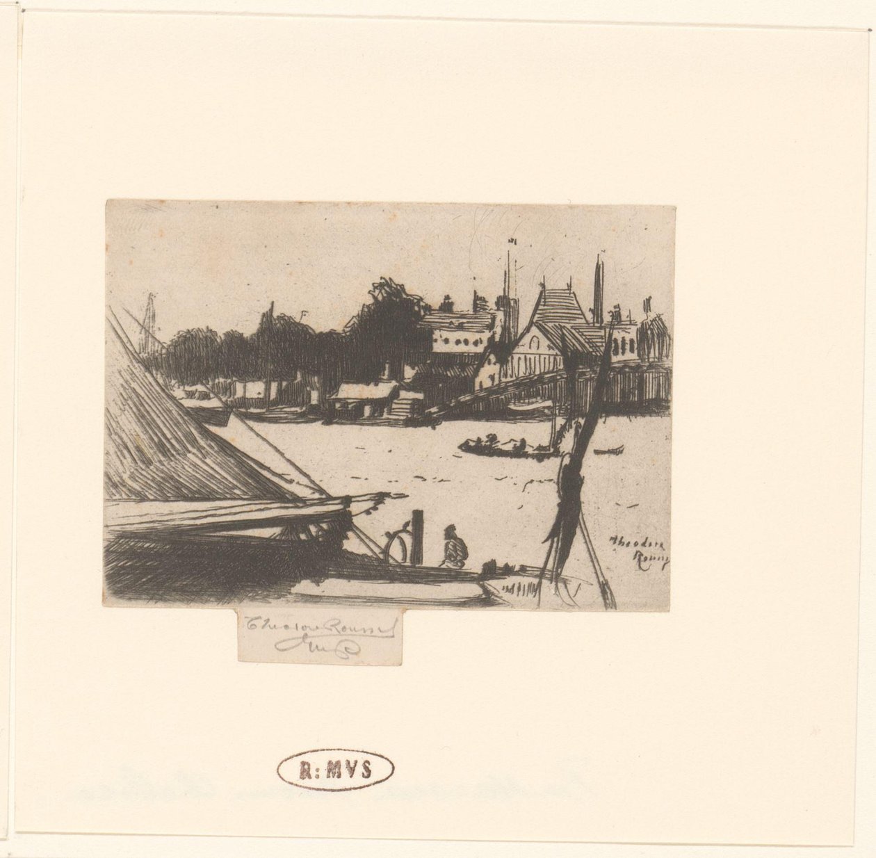Vue de la rivière avec des bateaux - Théodore Roussel (signed by artist)
