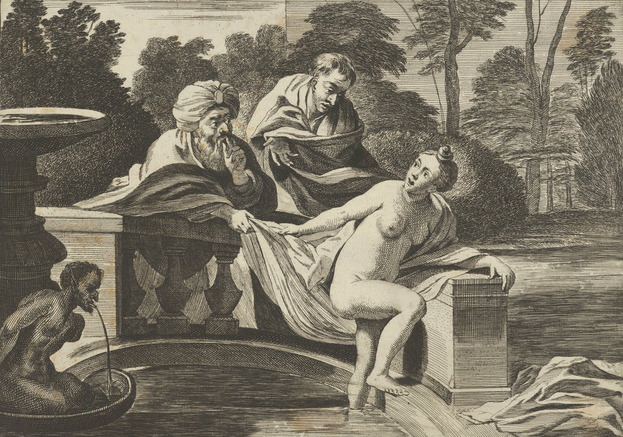 Suzanne, partiellement nue et sortant d