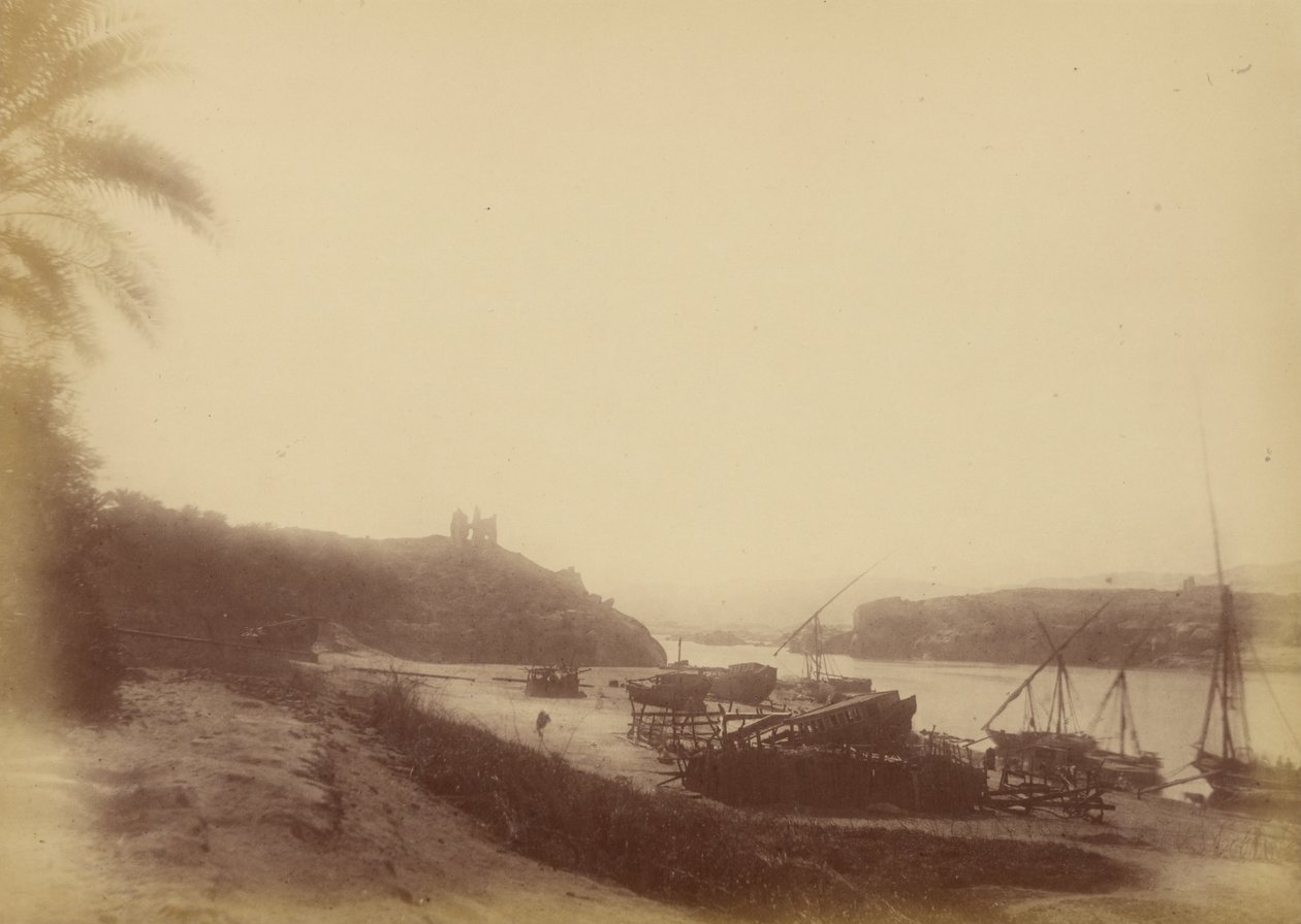 Vue du Nil avec bateaux et ruines - Théodule Devéria