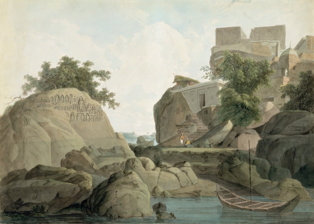 Roche du Fakir à Sultanganj, sur le Gange, Inde, vers 1790 - Thomas und William Daniell