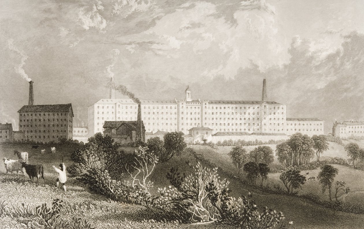 Usine Swainson Birley et Co. près de Preston, Lancashire, gravée par James Tingle vers 1833 - Thomas Allom