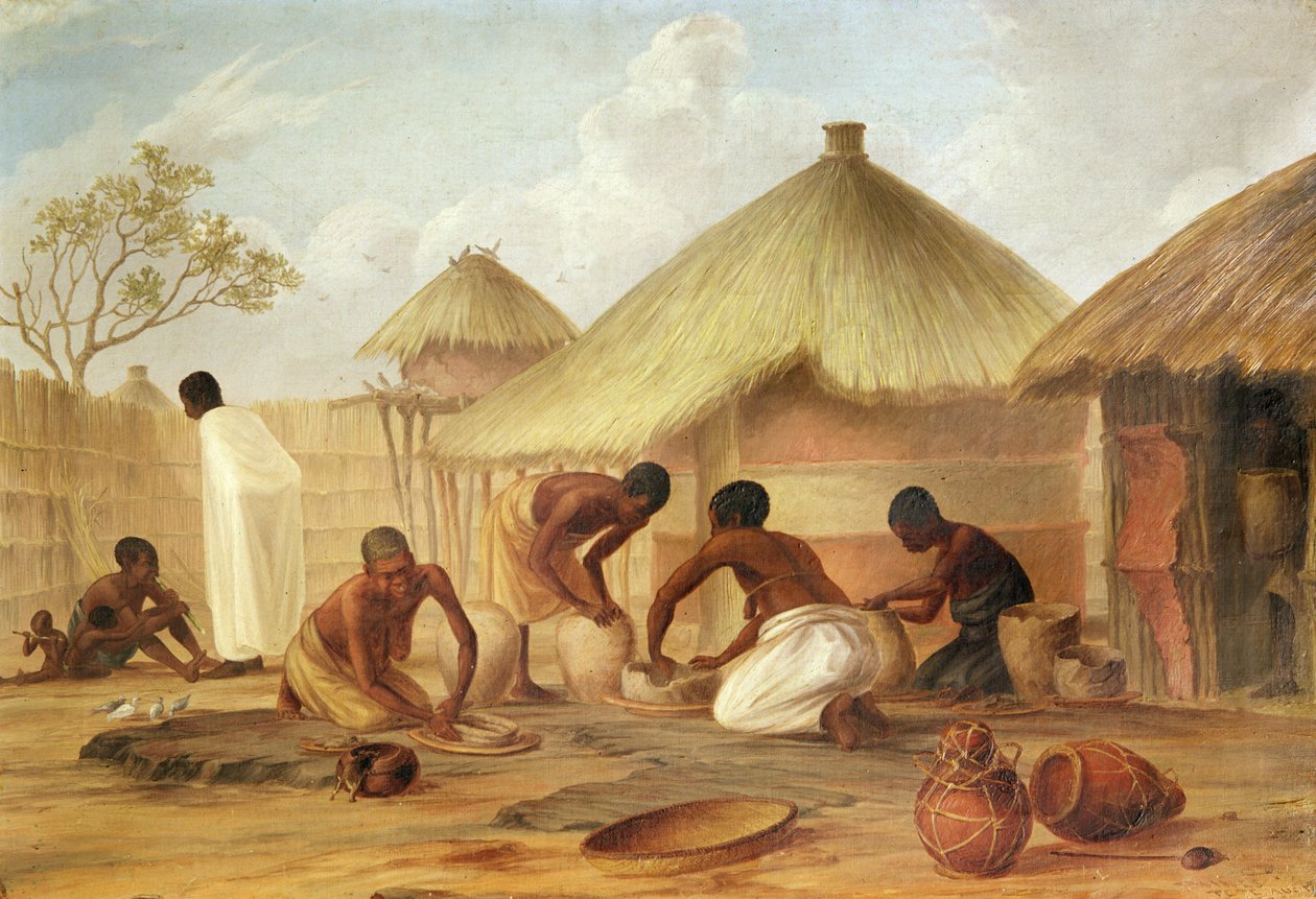 Fabrication de sucre à Katipo - Fabrication des panellas ou pots pour le contenir, 1859 - Thomas Baines