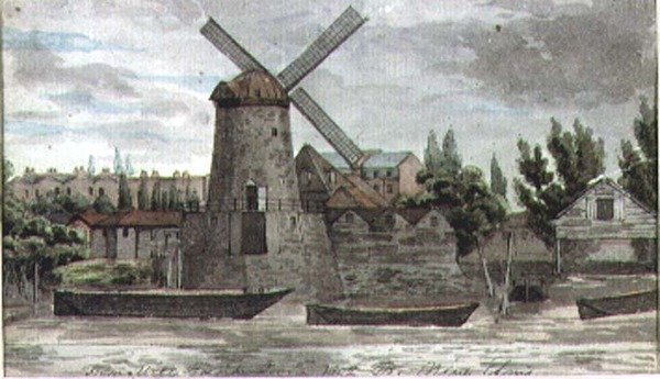 Vue du moulin à vent à Nine Elms, Lambeth, depuis Millbank - Thomas Baxter