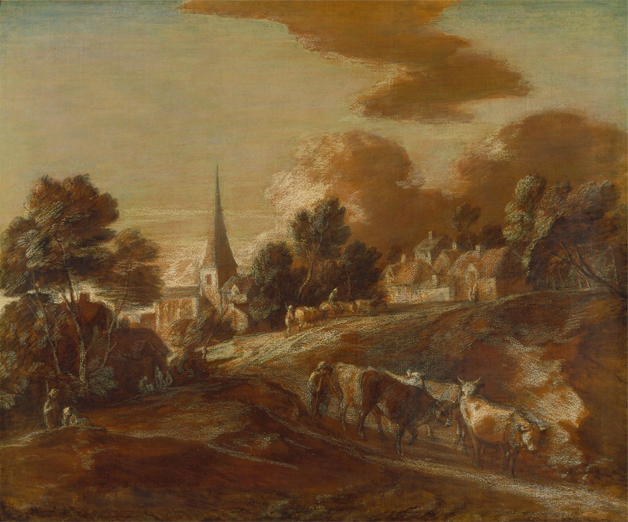 Un village boisé imaginaire avec des conducteurs de bétail - Thomas Gainsborough