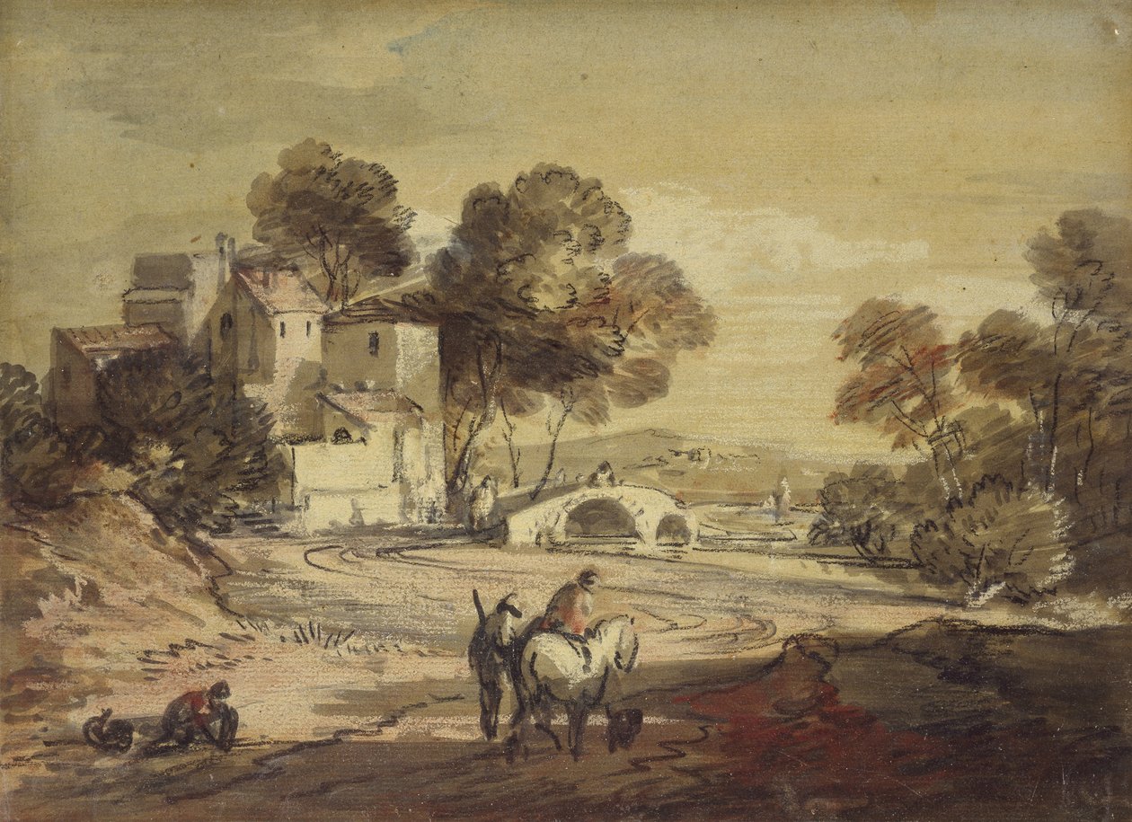 Paysage italianisant avec des voyageurs sur une route sinueuse, 1775 - 1779 - Thomas Gainsborough