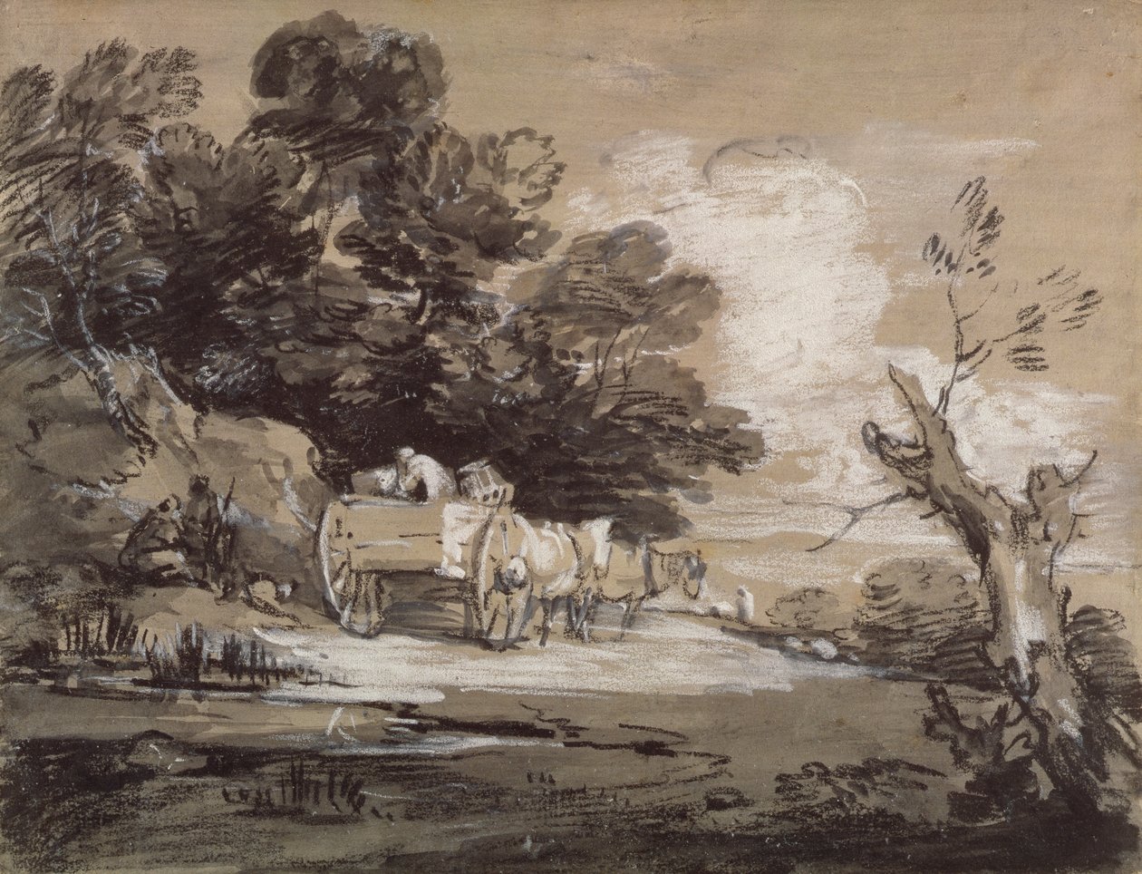 Paysage boisé avec charrette de campagne et figures, vers 1785-88 - Thomas Gainsborough