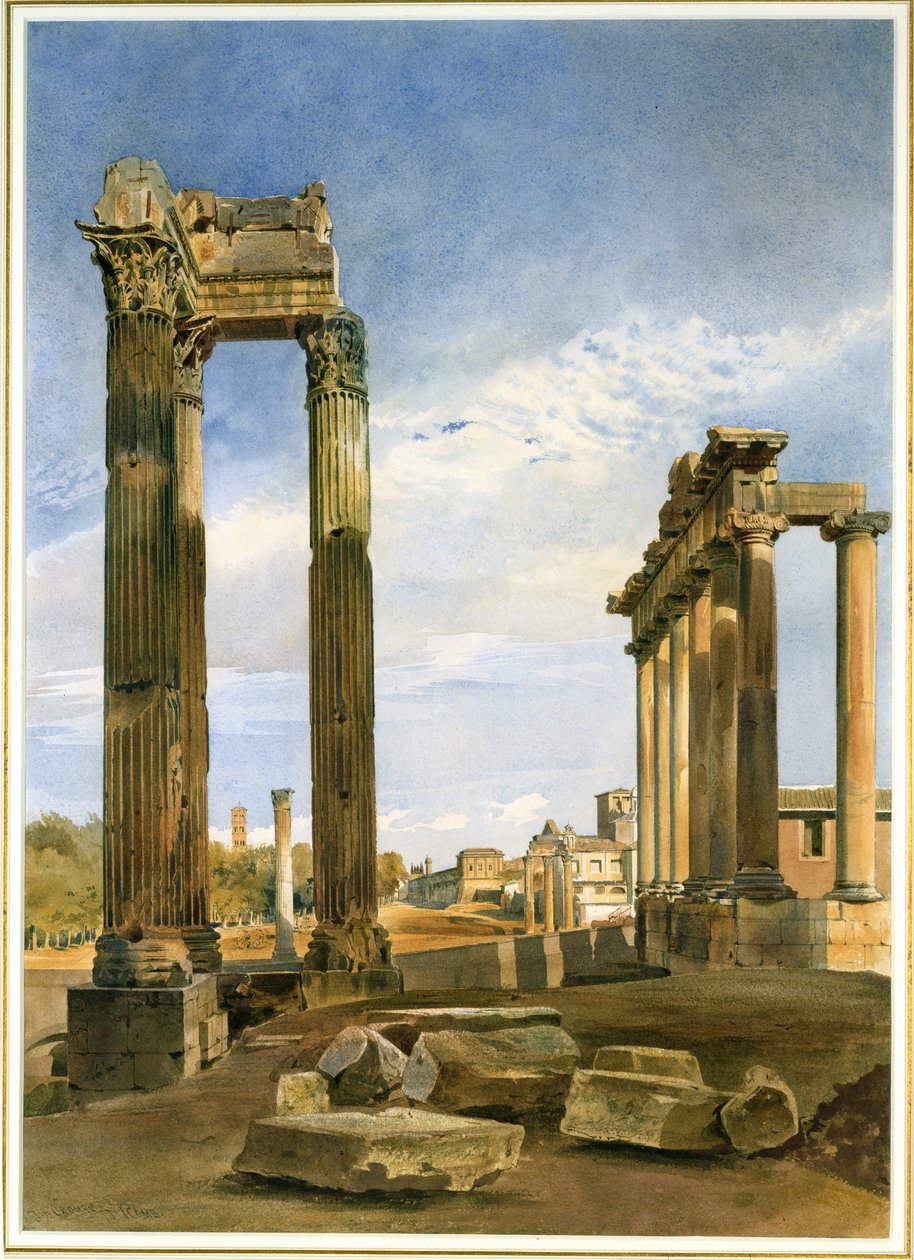 Les temples de Vespasien et Saturne, avec le temple de Castor au-delà, le Forum, Rome - Thomas Hartley Cromek