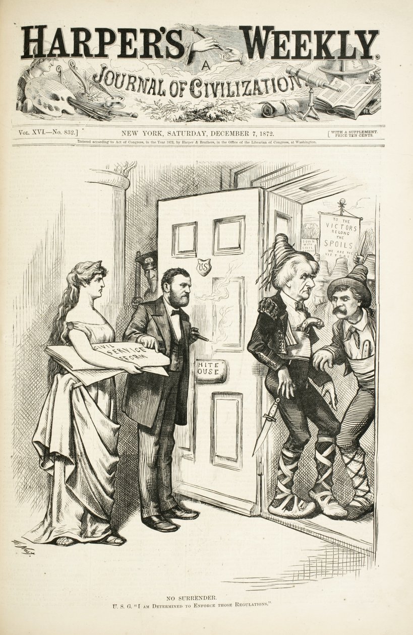 Pas de reddition; U.S.G., je suis déterminé à faire respecter ces règlements, 1872 (gravure sur bois) - Thomas Nast