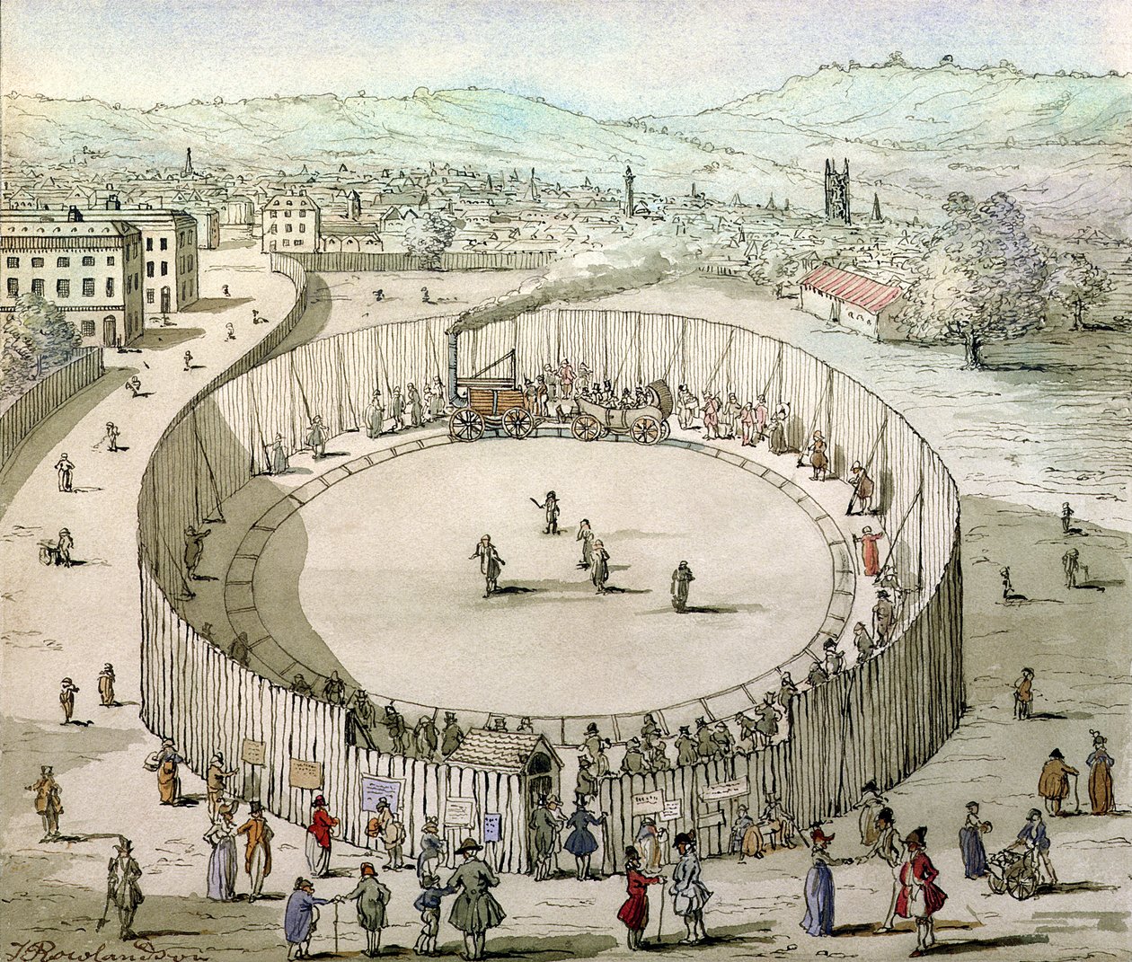 Chemin de fer de Richard Trevithick, Euston Square en 1809 - Thomas Rowlandson