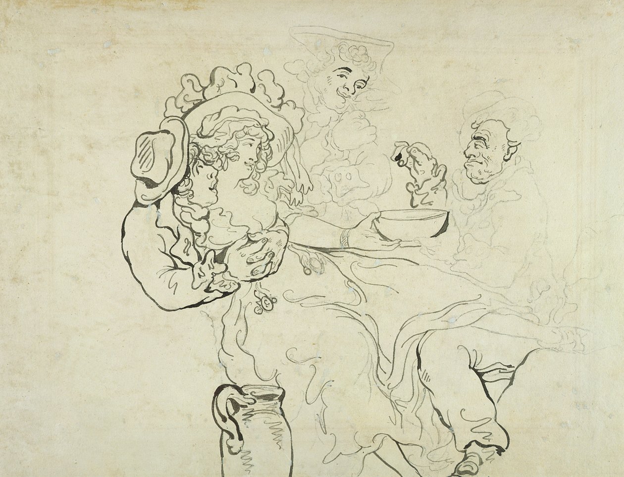 Trois hommes et une femme buvant - Thomas Rowlandson