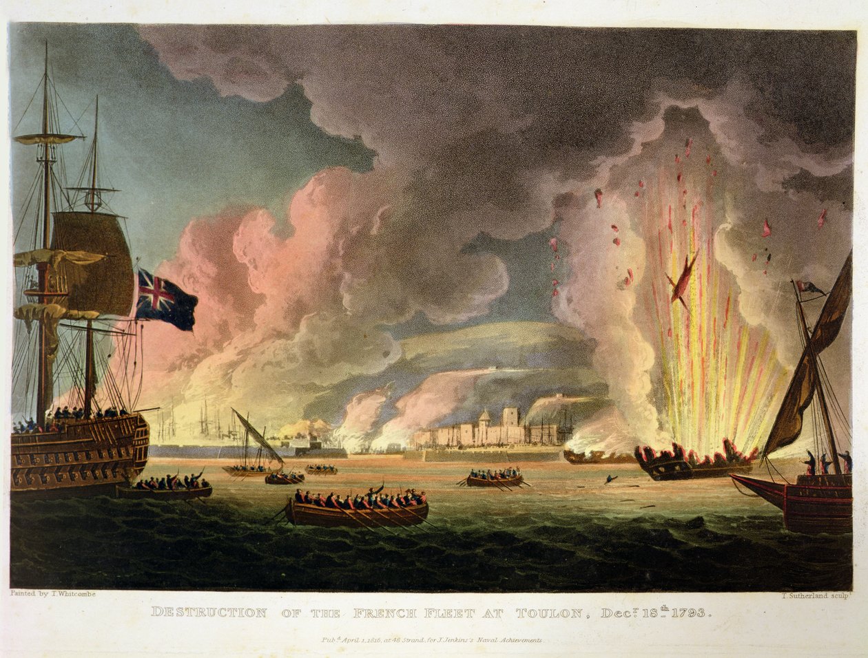 Destruction de la flotte française à Toulon, 18 décembre 1793, gravé par Thomas Sutherland pour 
