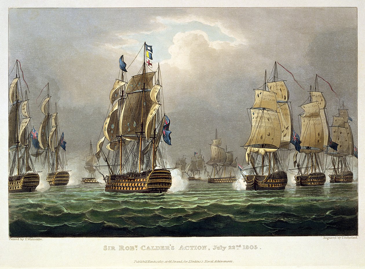 Action de Sir Robert Calder, 22 juillet 1805, gravée par Thomas Sutherland pour 
