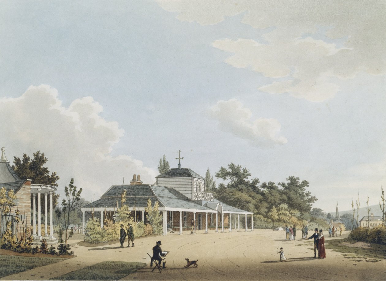 Salle des pompes de Montpelier, Cheltenham, gravée par John Bluck, 1813 - Thomas after Hulley