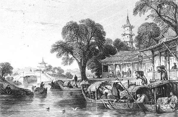 Fermes de Soie à Hoo-Chen, gravé par J. Tingle - Thomas (after) Allom