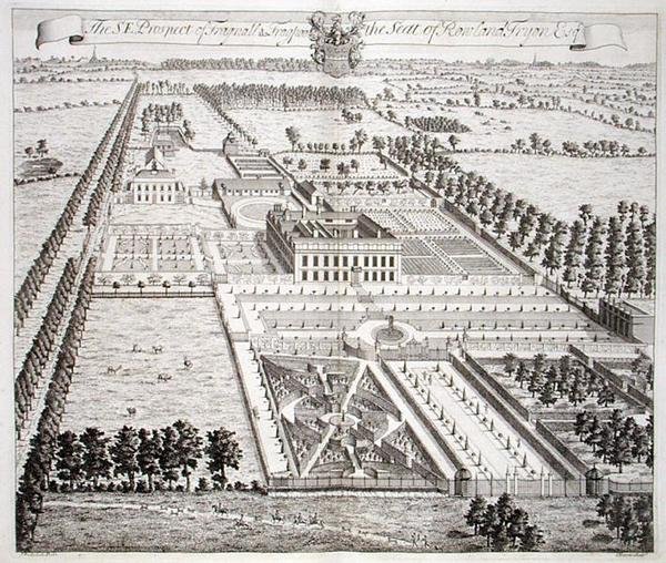 La perspective sud-est de Frogpool, la résidence de Rowland Fdyon, de 