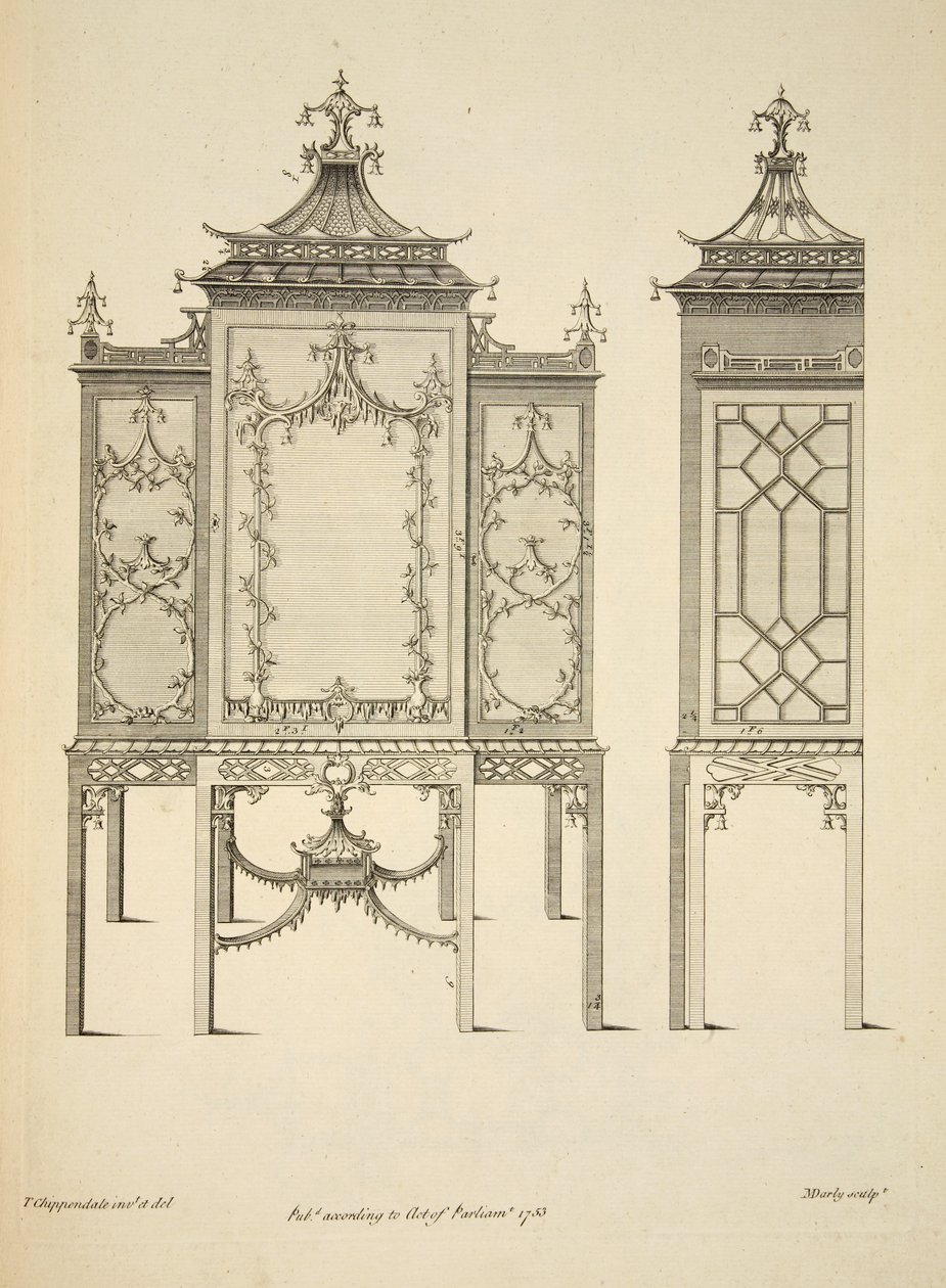 Conception pour une vitrine, pub. 1753 (gravure) - Thomas (after) Chippendale