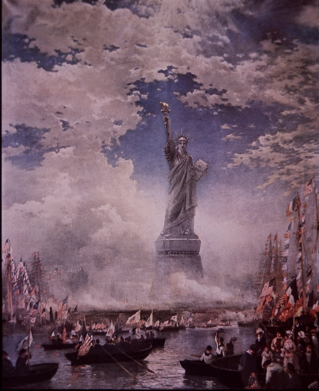 Inauguration de la Statue de la Liberté dans le port de New York, le 28 octobre 1886 (lithographie en couleur) - Thomas (after) Moran