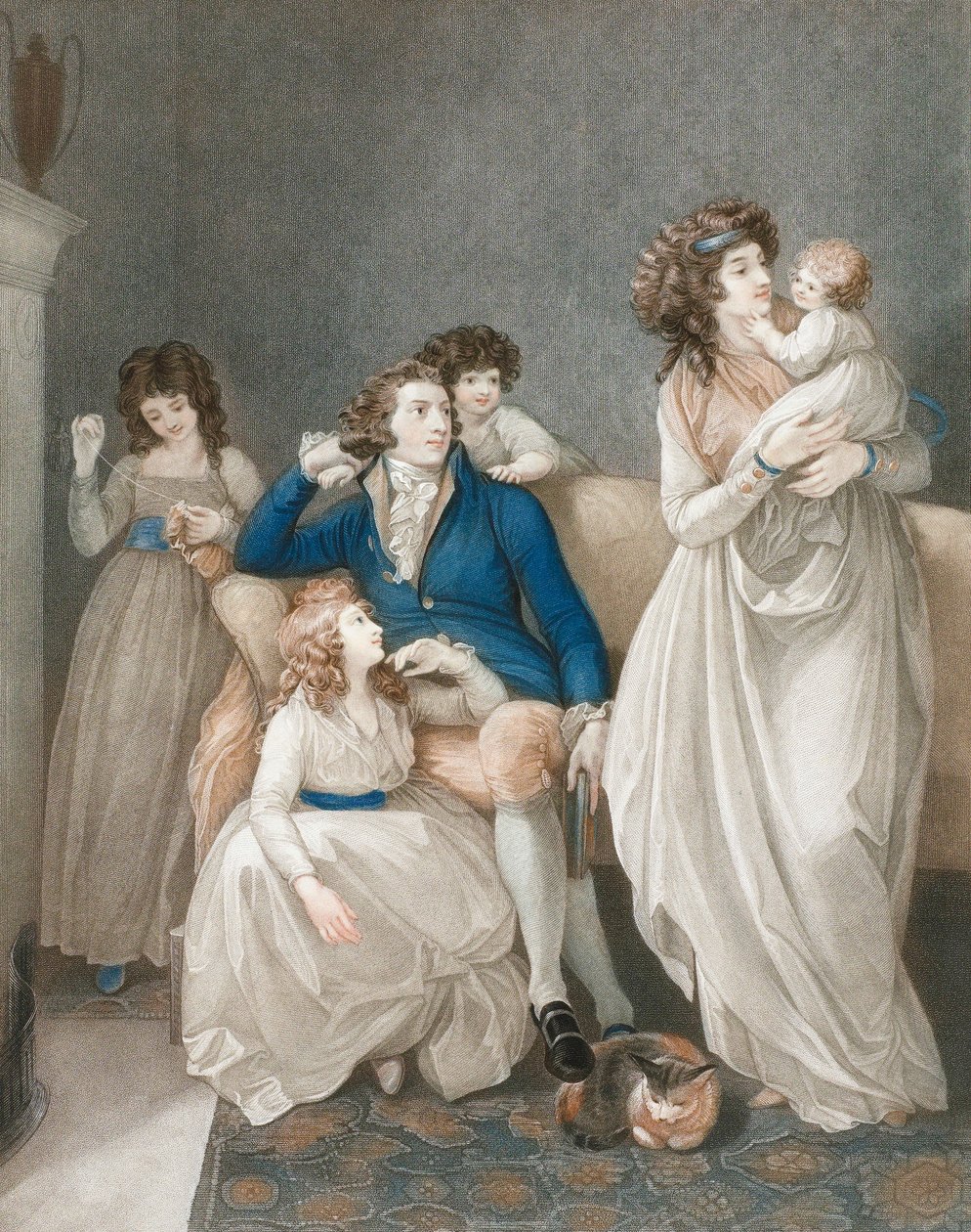 Scène de famille aisée de la fin du 18e-début du 19e siècle. - Thomas (after) Stothard