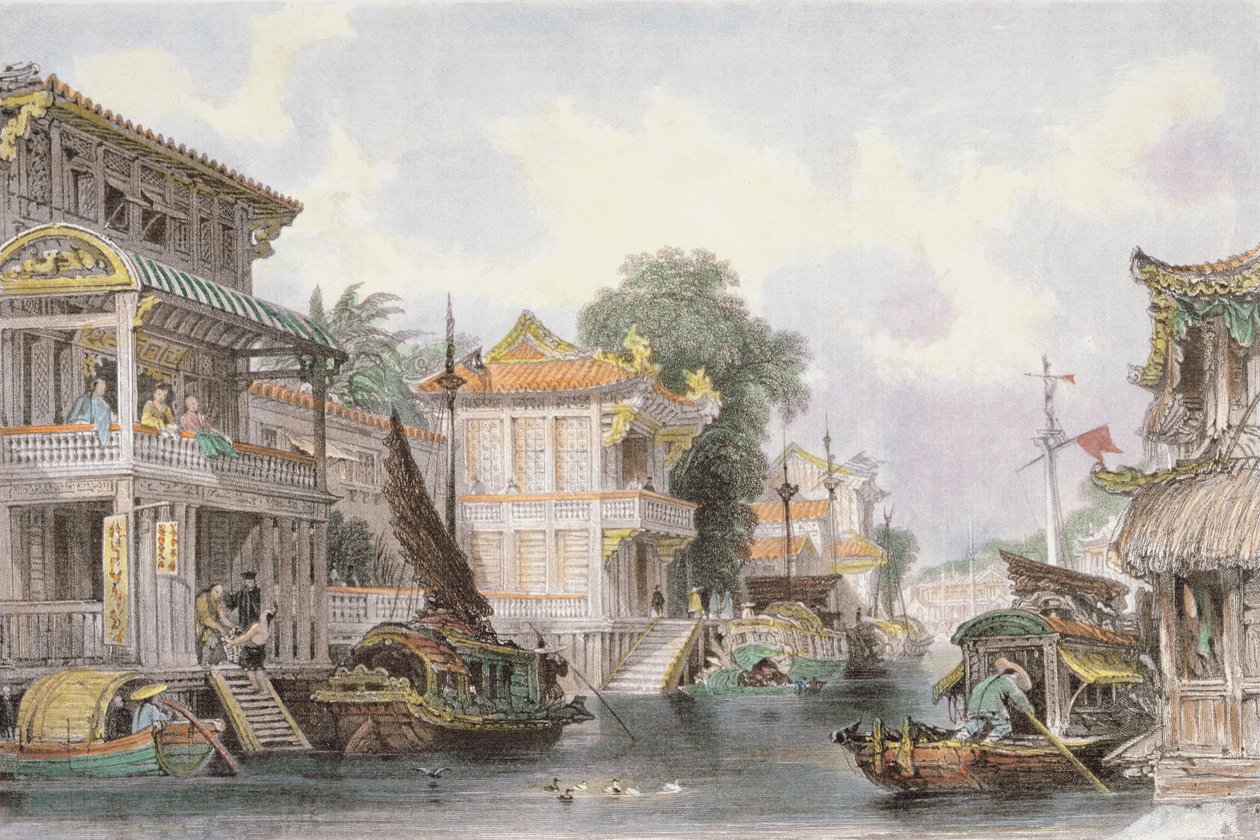 Scène sur le canal Horan près de Canton, c.1850 - Thomas Allom