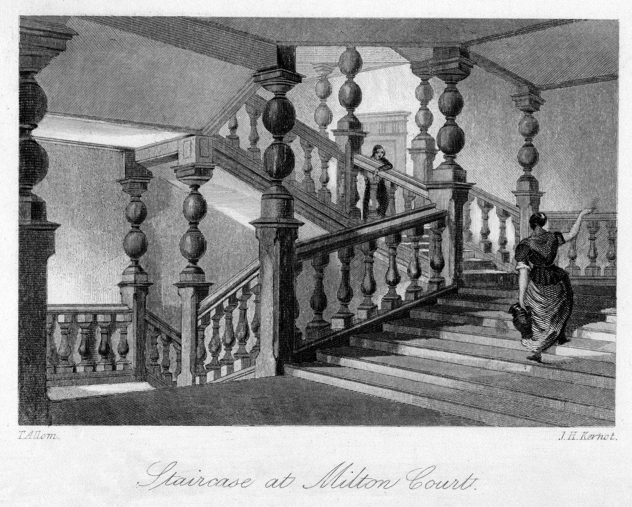 Escalier à Milton Court, près de Dorking, Surrey, 19ème siècle - Thomas Allom