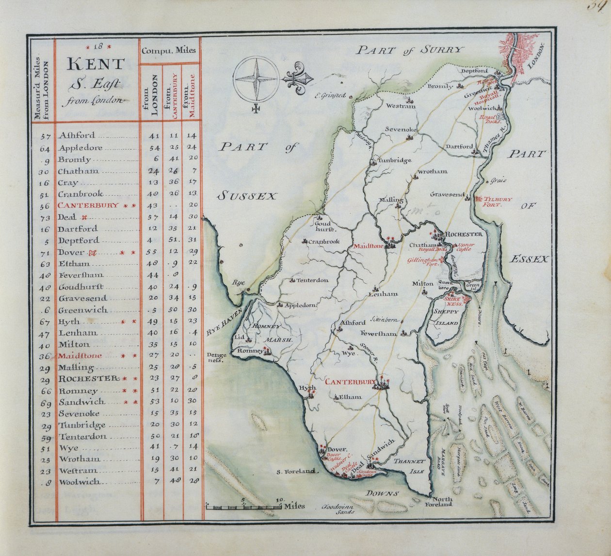 Kent, planche 39r, de A Compleat Sett of Mapps of England and Wales in General..., 1724 - Thomas Badeslade