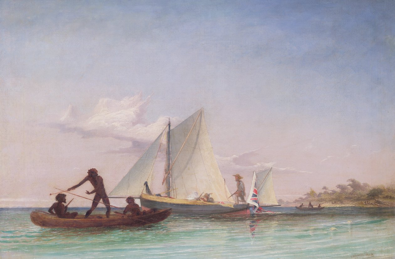 La Longue Barque du Messager attaquée par des Indigènes - Thomas Baines