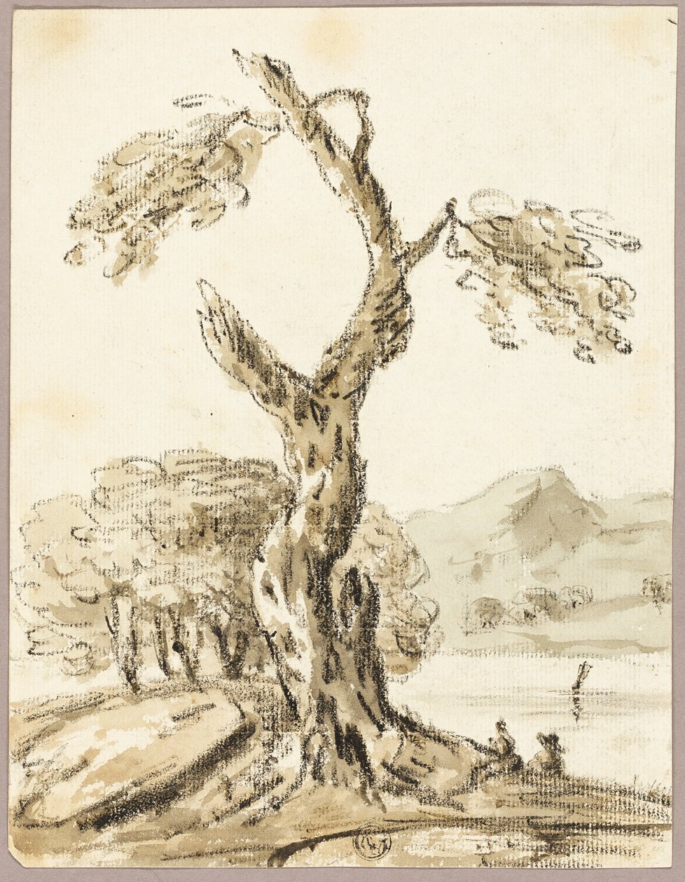 Grand arbre avec lac et montagnes en arrière-plan - Thomas Barker