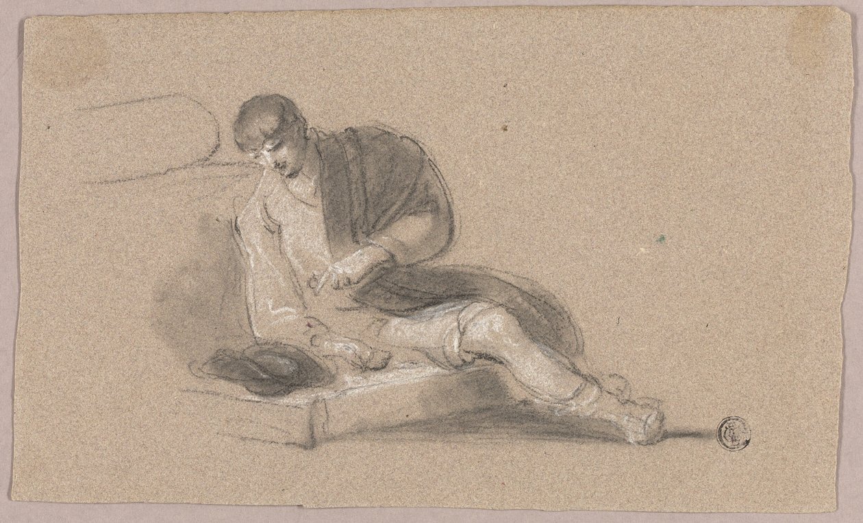 Homme assis pointant vers le bas (recto et verso) - Thomas Barker