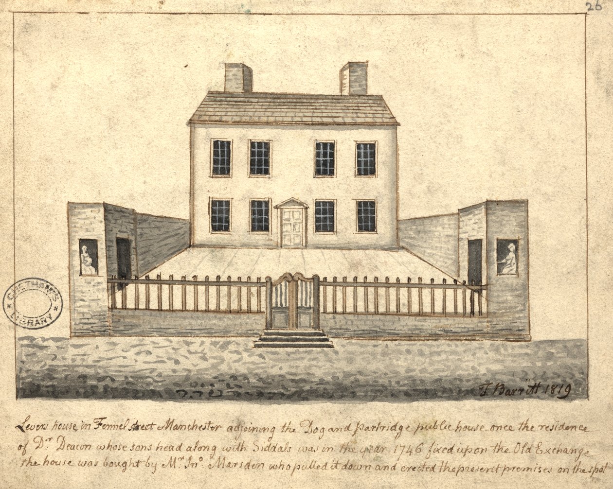 Maison Levers, Manchester, 1819 (plume et encre et lavis sur papier) - Thomas Barritt