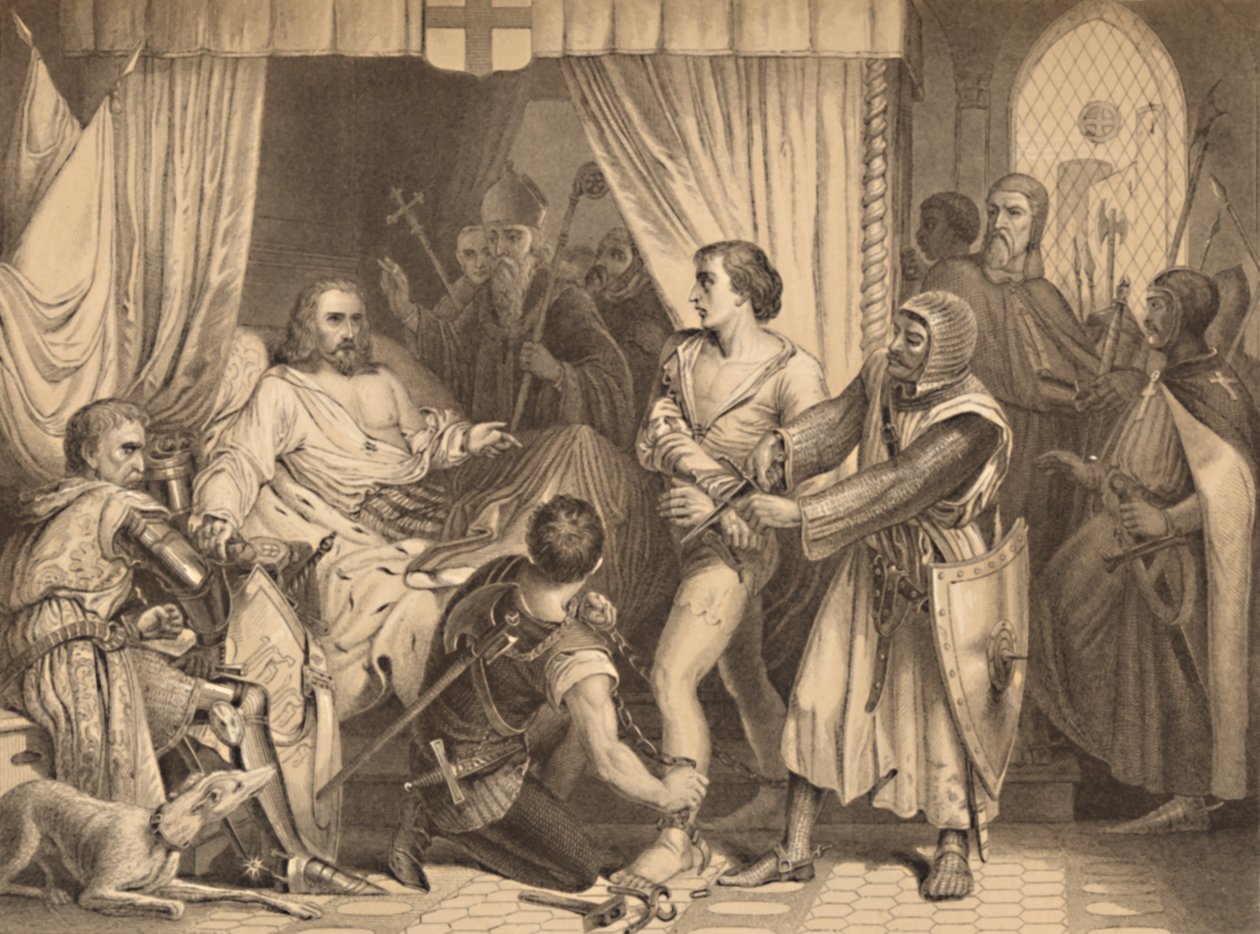 Richard Cœur de Lion pardonnant Bertrand de Gurdun, 1886 - Thomas Brown