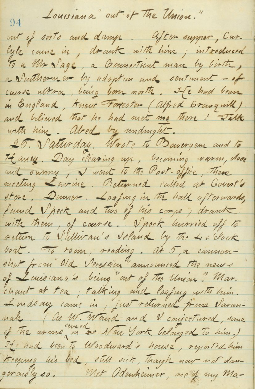 Journaux de Thomas Butler Gunn - Volume 15, page 104, 25 janvier 1861 - Thomas Butler Gunn