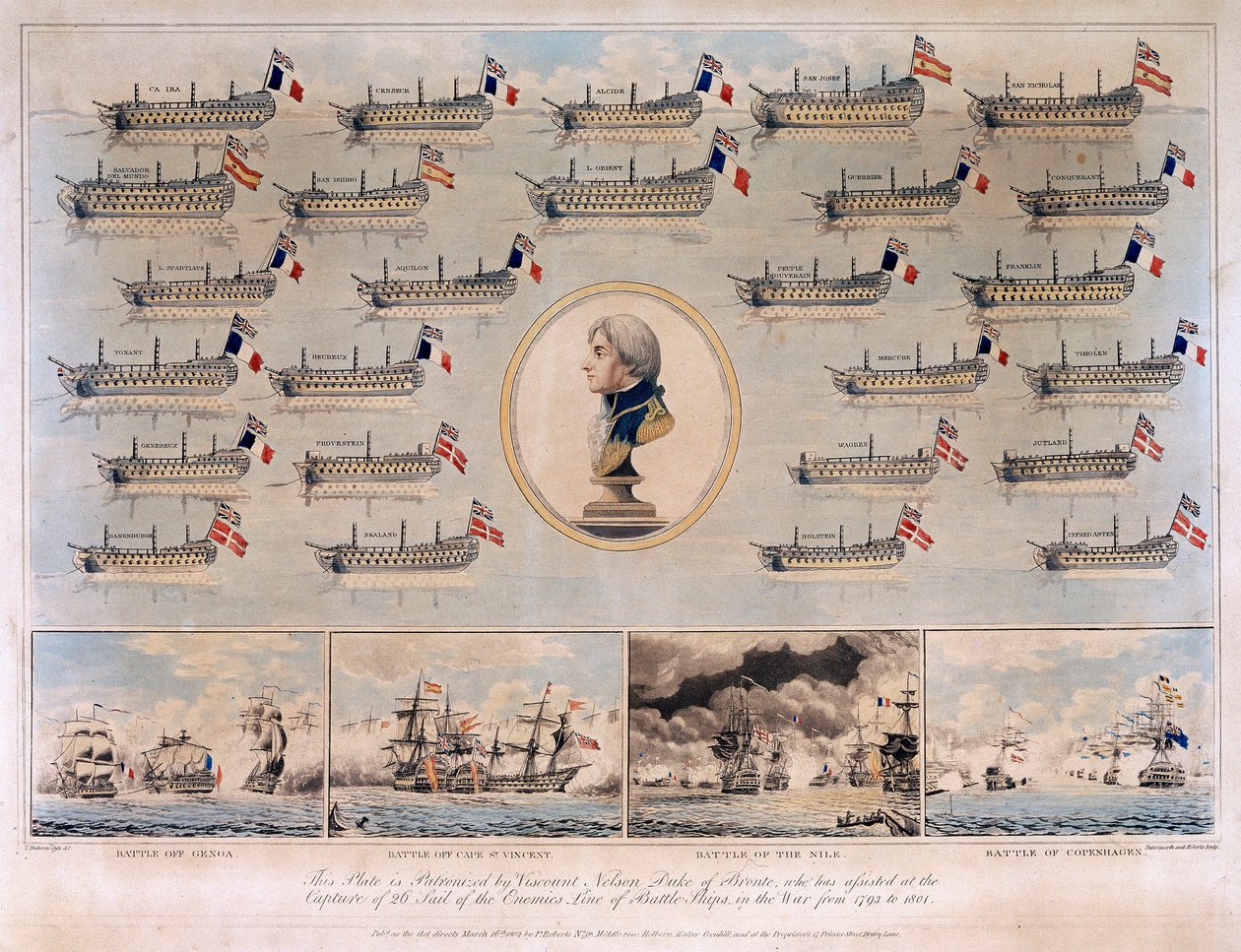 Les navires de guerre capturés par Horatio Nelson entre 1793 et 1801, pendant les batailles navales de Gênes - Thomas Buttersworth