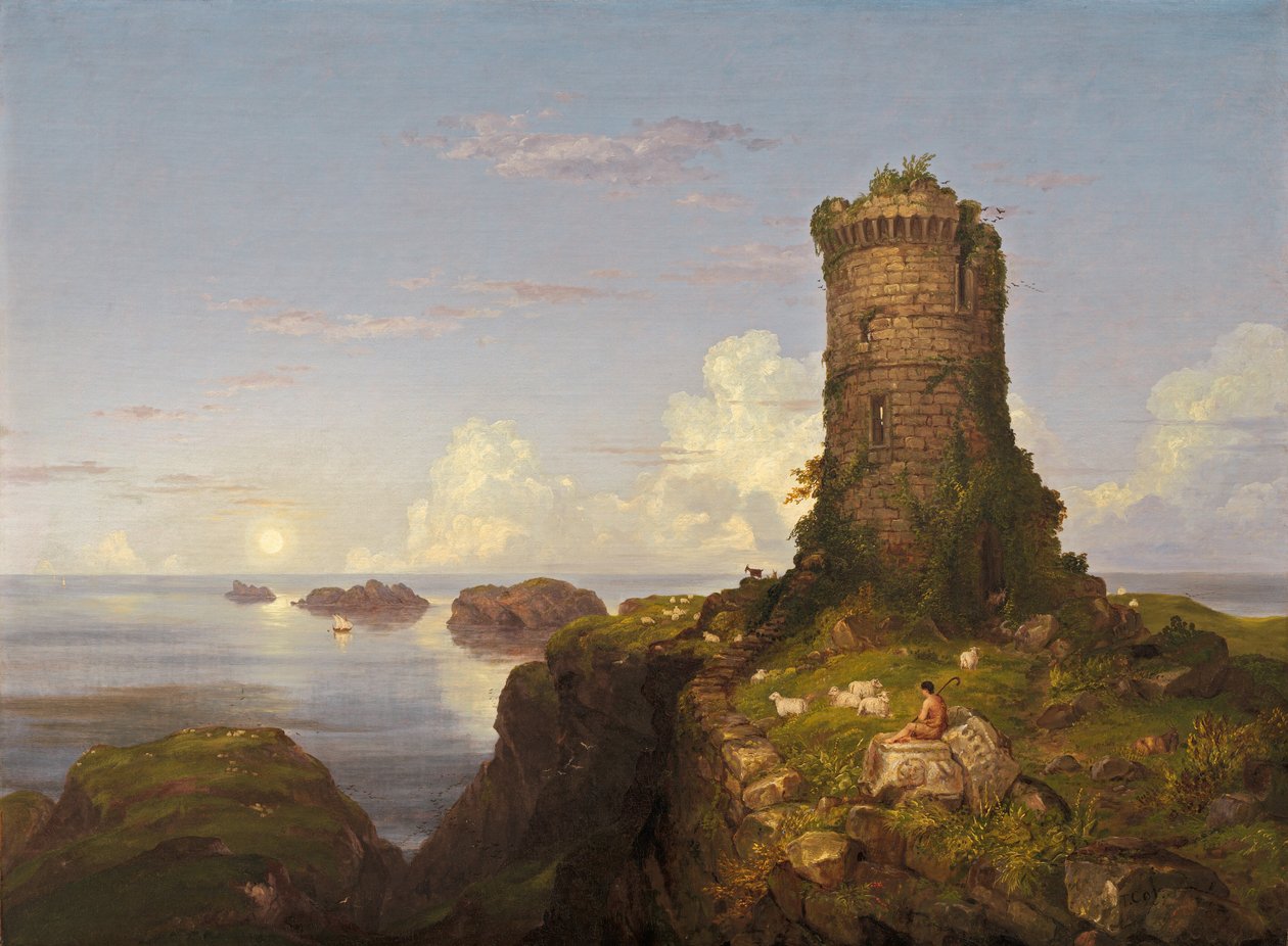 Scène de côte italienne avec tour en ruine, 1838 - Thomas Cole